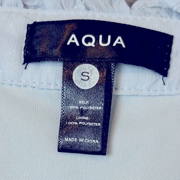 Aqua Sleeveless Flutter Ruffle Mini Dress Womens Size S Iridescent Blue Party - Picture 6 of 9